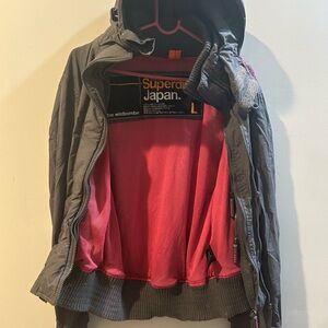 Superdry Charcoal Jacket with Bright Pink Interior